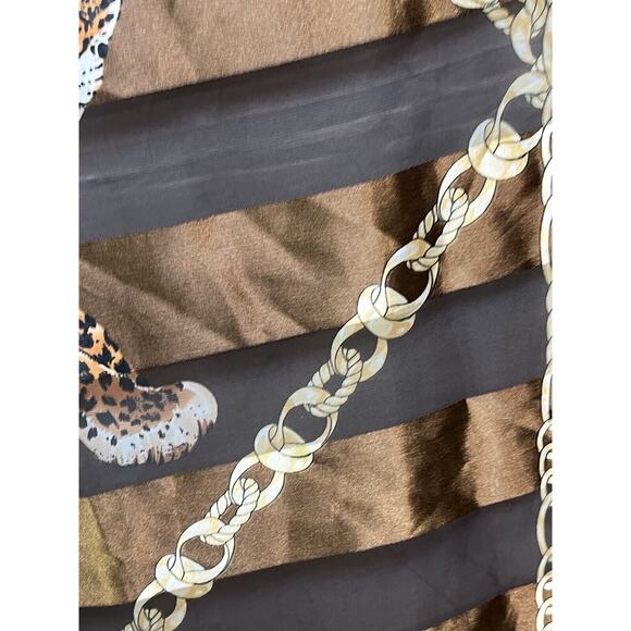 Animal Print Gold Chain Medallion Scarf Unbranded Satin Sheer Striped 40x40 - Picture 4 of 5